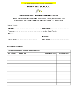 Payroll ledger template - Sixth Form Internal Application Form November ... - Mayfield School - mayfieldschool