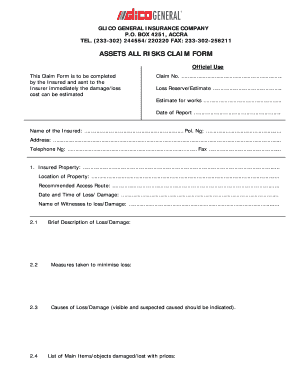 Excel construction templates - ASSETS ALL RISKS CLAIM FORM - GLICO GEN