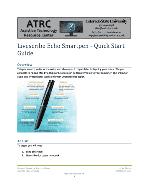 Fillable Online Livescribe Echo Smartpen - Quick Start Fax Email Print ...