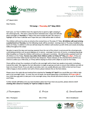 Patient satisfaction survey template - Dear Parents Y4 Camp Thursday 21 May 2015 - kingsworthy hants sch