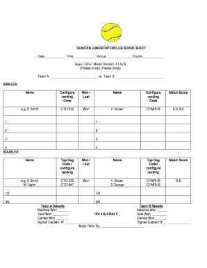 Dunedin junior interclub score sheet - Tennis Otago - tennisotago