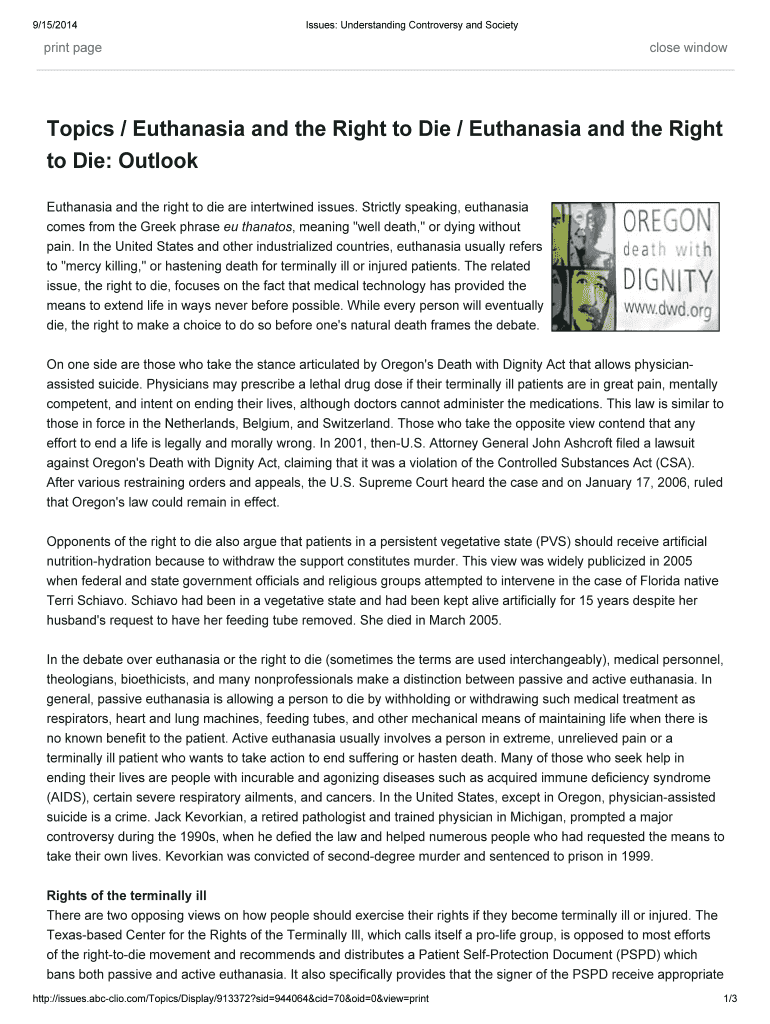 Fillable Online Topics / Euthanasia and the Right to Die / Euthanasia ...