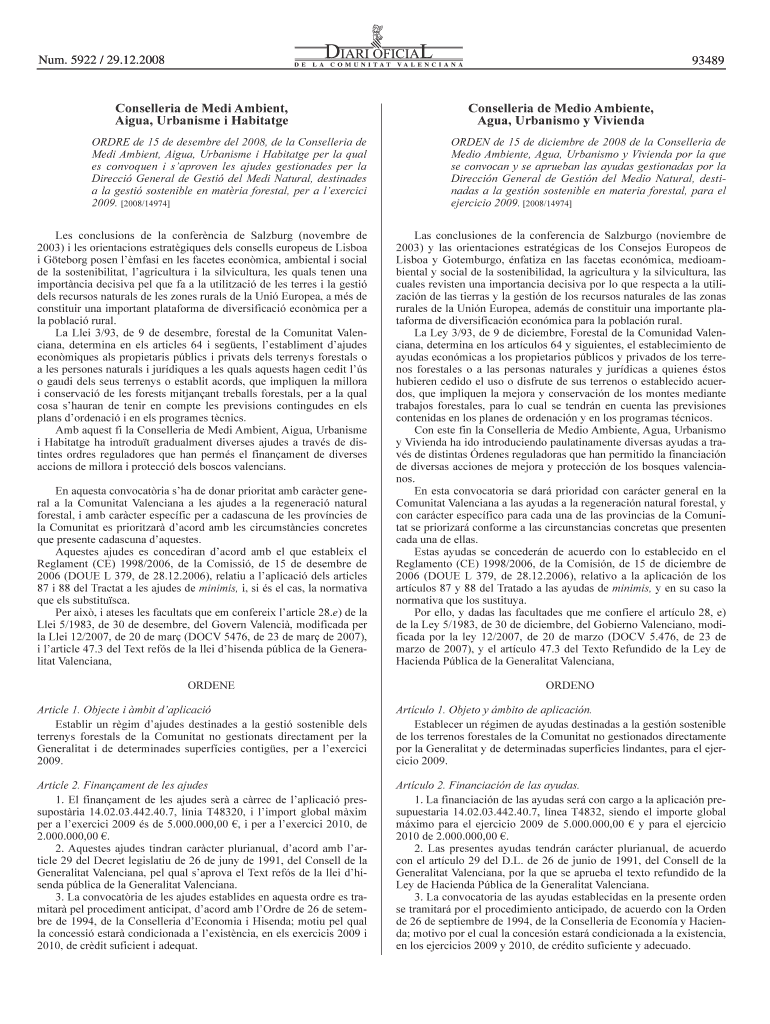 ORDRE de 15 de desembre del 2008, de la Conselleria de Medi - cma gva Vista previa en la página 1
