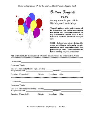 Downloadable order of service template - balloon order form