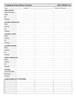Campout Duty/Menu Planner