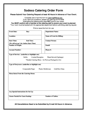 Catering order form - Sodexo Catering Order Form - Marist College Dining Services