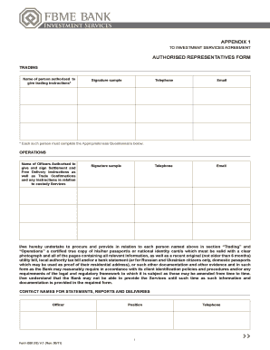 Appendix 1to Investment Services Agreement - FBME BANK