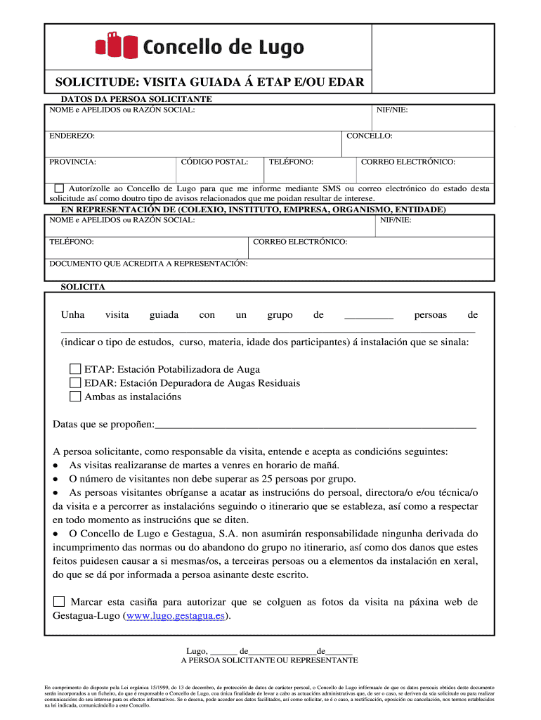 Solicitude: visita guiada etap e ou edar - Concello de Lugo Vista previa en la página 1