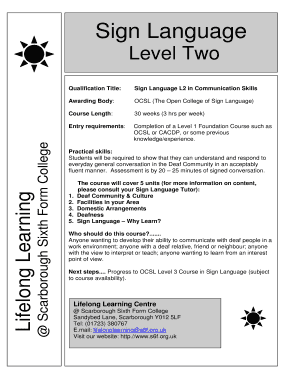 Alcpt form 78 - Sign Language - Scarborough Sixth Form College