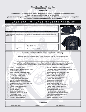 Custom t shirt order form template - 20th Anniversary T-Shirt Order Form