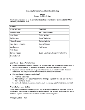 Minutes of meeting example - John Hay PartnersFoundation Board Meeting Minutes October - johnhaypartners