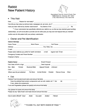 Rabbit new patient history form - Specialized Care For