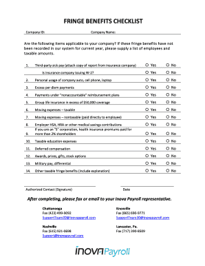Fillable Online Fringe Benefits Checklist Fax Email Print pdfFiller Fillable Online Fringe Benefits Checklist Fax Email Print pdfFiller