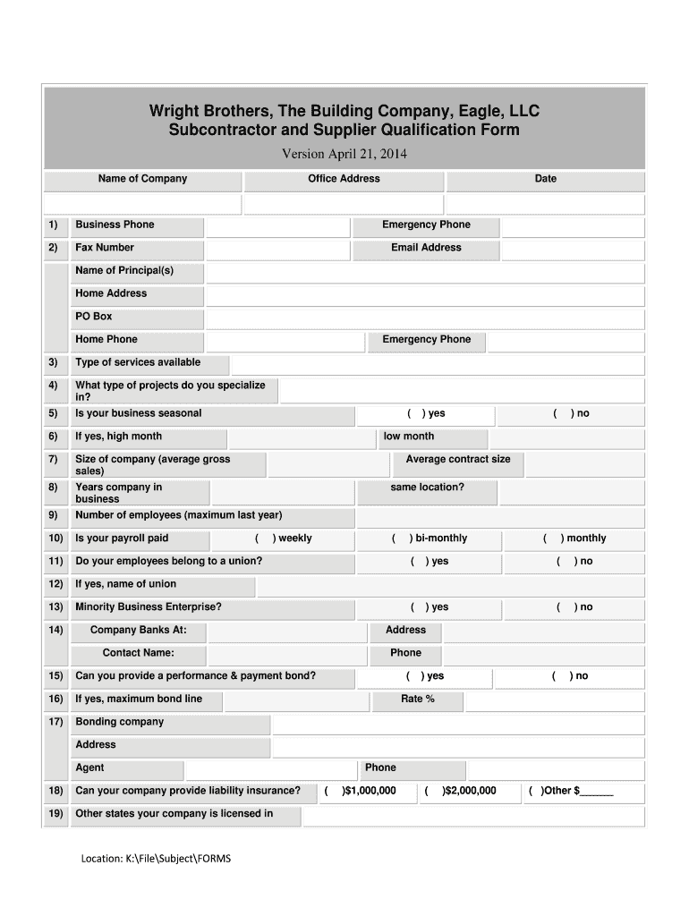 Fillable Online Subcontractor and Supplier Qualification Form Fax Email