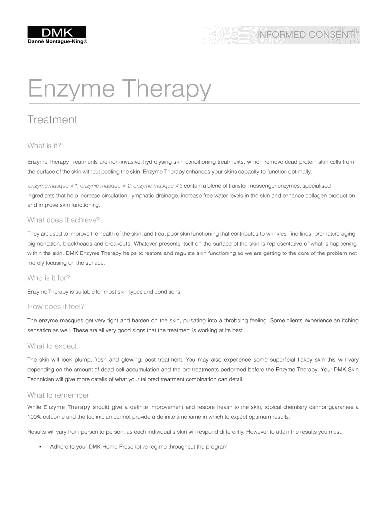 DMK Enzyme Therapy Consent Form 0514 - Danne M King Preview on Page 1