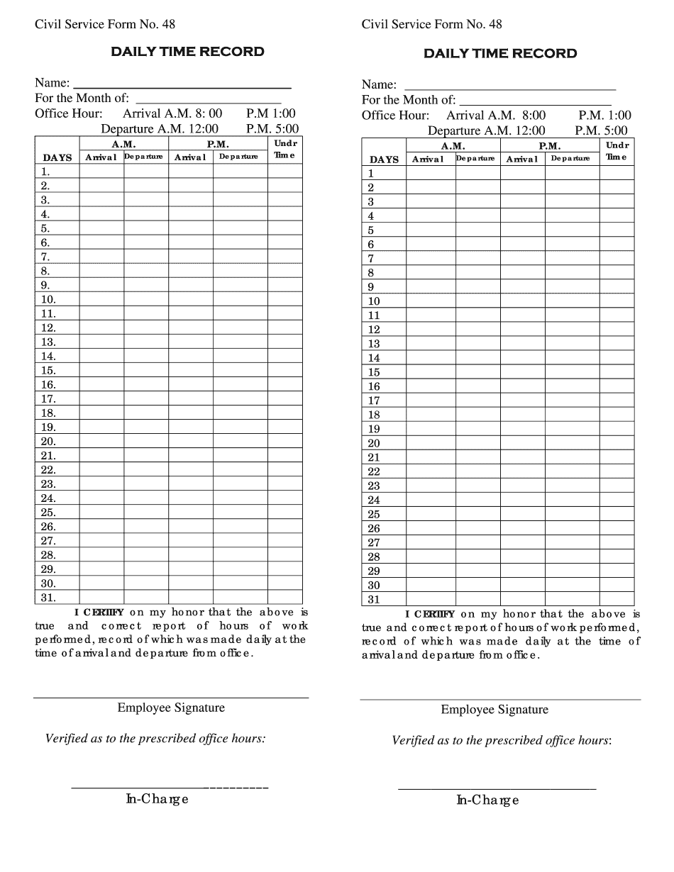 Daily Time Record Form