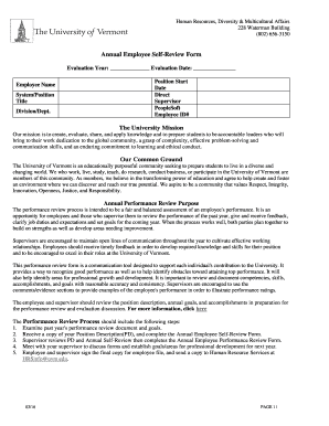 Employee evaluation form template word - Annual Self bReview Formb - University of Vermont - uvm