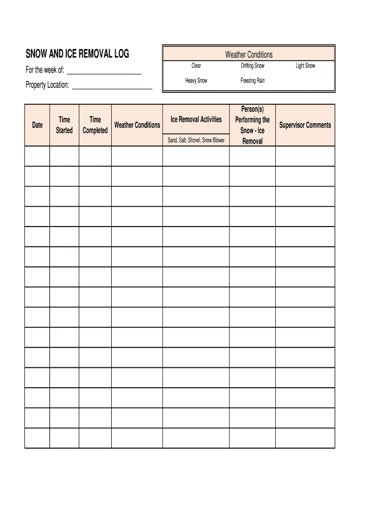 Printable Excel Snow Removal Log Sheet Template Printable Templates