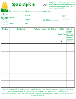 Sponsorship Form - St Peter St James Hospice - stpeter-stjames org