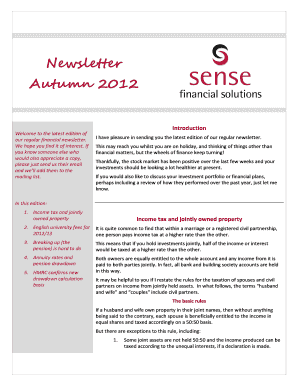 Newsletter Autumn 2012 - Sense Financial Solutions - itmakessense