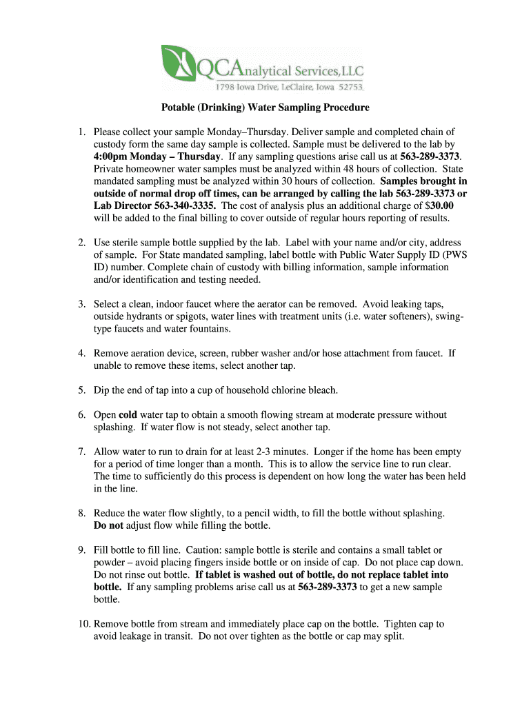 Fillable Online Potable (Drinking) Water Sampling Procedure Fax Email