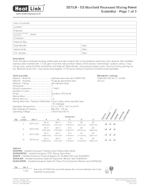 SSTLR SS Manifold Recessed Mixing Panel Submittal Page 1 of 3 Heat Link www