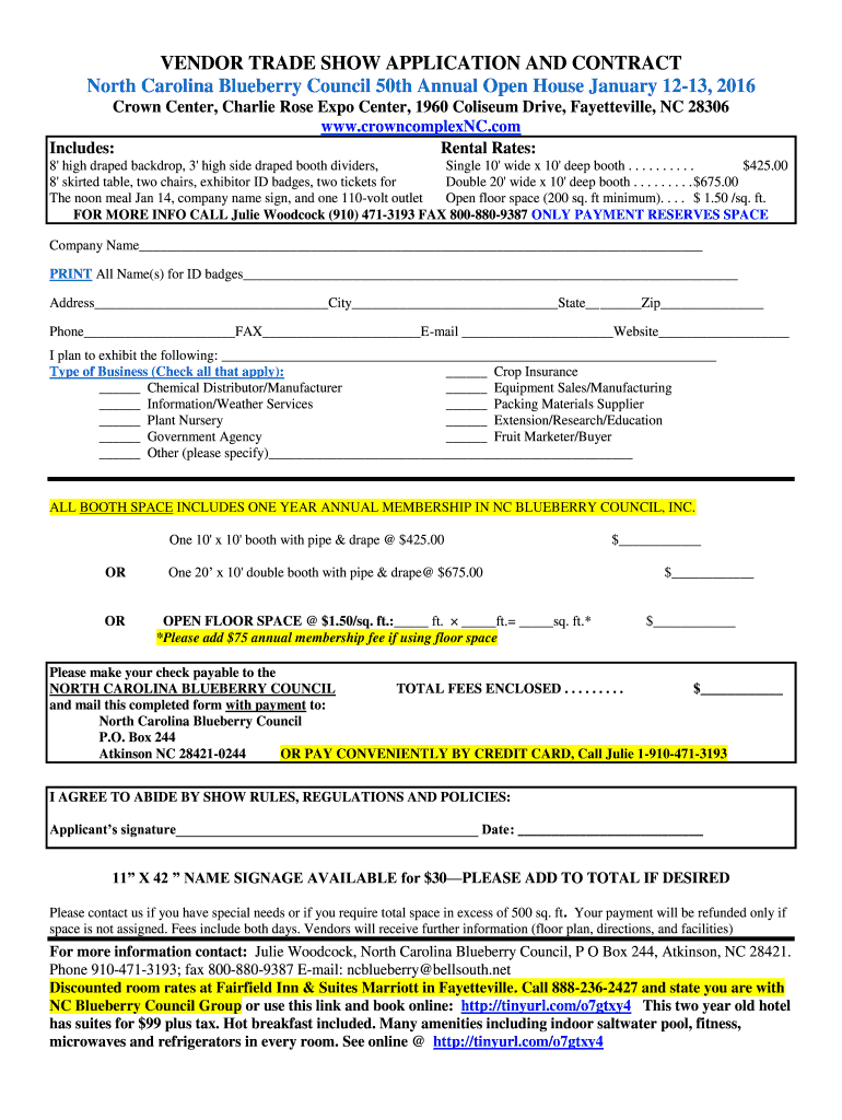 VENDOR TRADE SHOW APPLICATION AND CONTRACT - ncblueberrycouncil Preview on Page 1