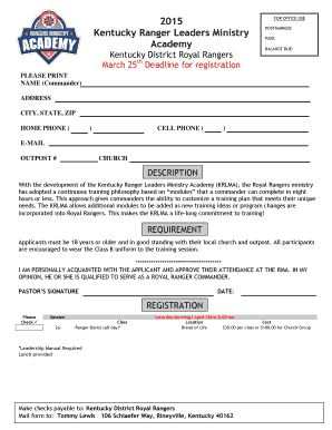 2015 FOR OFFICE USE Kentucky Ranger Leaders Ministry