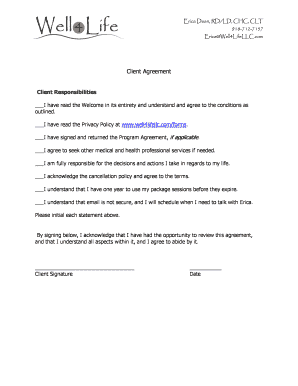 Client Agreement for Health Coaches