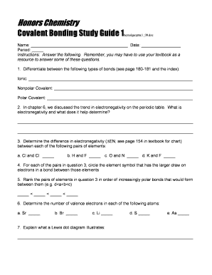 Honors Chemistry Covalent Bonding Study Guide 1