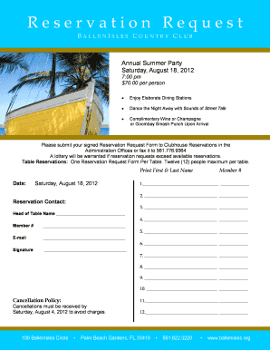 Fillable Online Members Ballenisles 2012 Summer Party Goombay