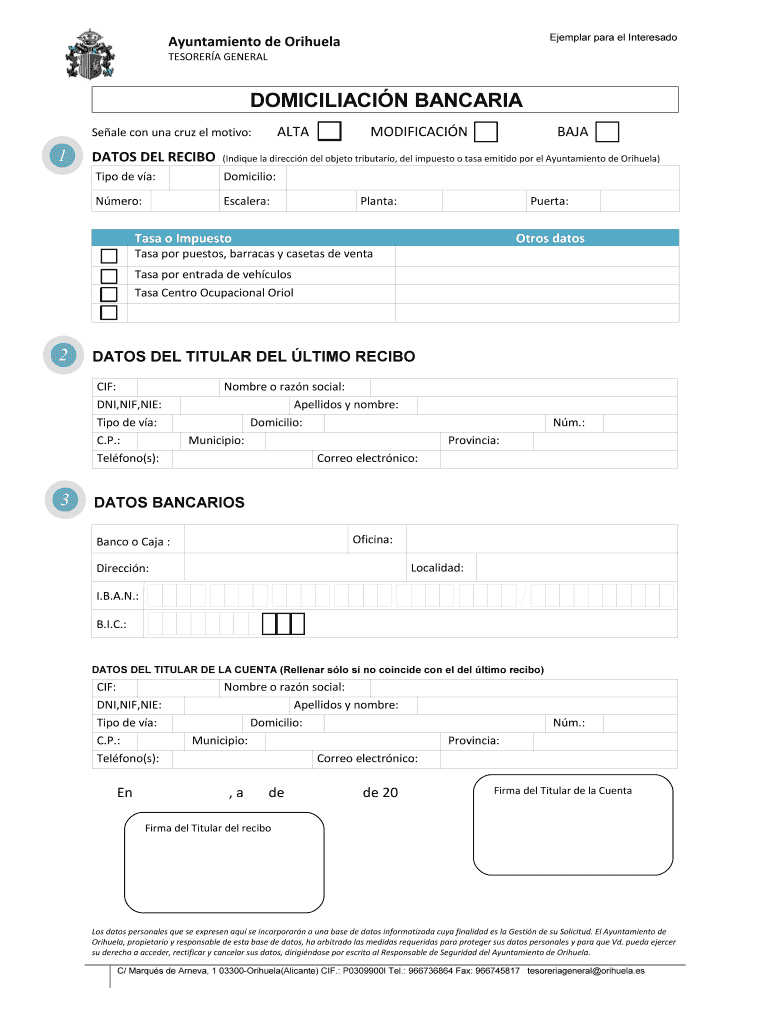 Domiciliaci n recibo - Ayuntamiento de Orihuela Vista previa en la página 1