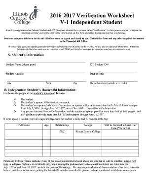 V1 Independent Verification Worksheet - Illinois Central College - icc