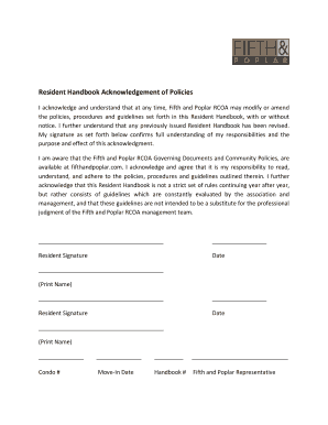Resident Handbook Acknowledgement of Policies - Fifth and Poplar ...