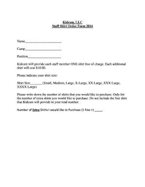 Kidcam LLC Staff Shirt Order Form 2014 - kidcamcampcom