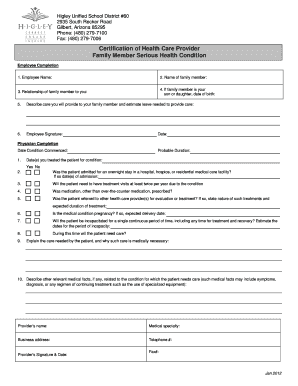 Fillable Online husd LOA - Family Serious Health Condition - Higley ...