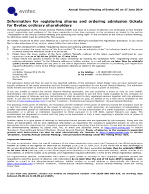 Information for registering shares and ordering admission tickets