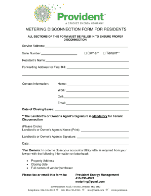 Fillable Online METERING DISCONNECTION FORM FOR RESIDENTS Fax Email ...