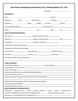 New Patient and Biopsychosocial History Form