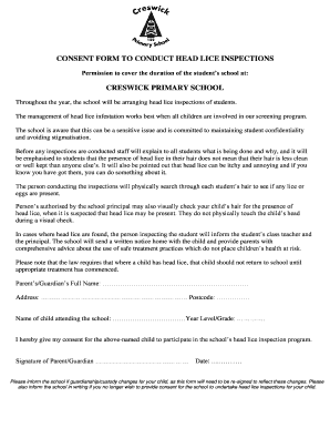 Fillable Online creswickps vic edu Consent Form - Head Lice Inspections - creswickps vic edu Fax ...