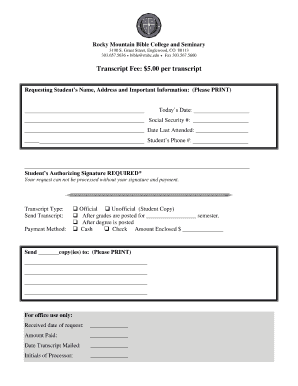 Transcript Request Form - Rocky Mountain Bible College - rmbc