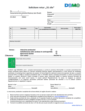Romania Return Request Form