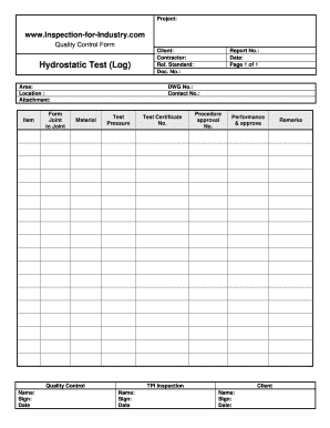 Pipeline Hydrostatic Test Report Blank Fillable Template Fill Out 