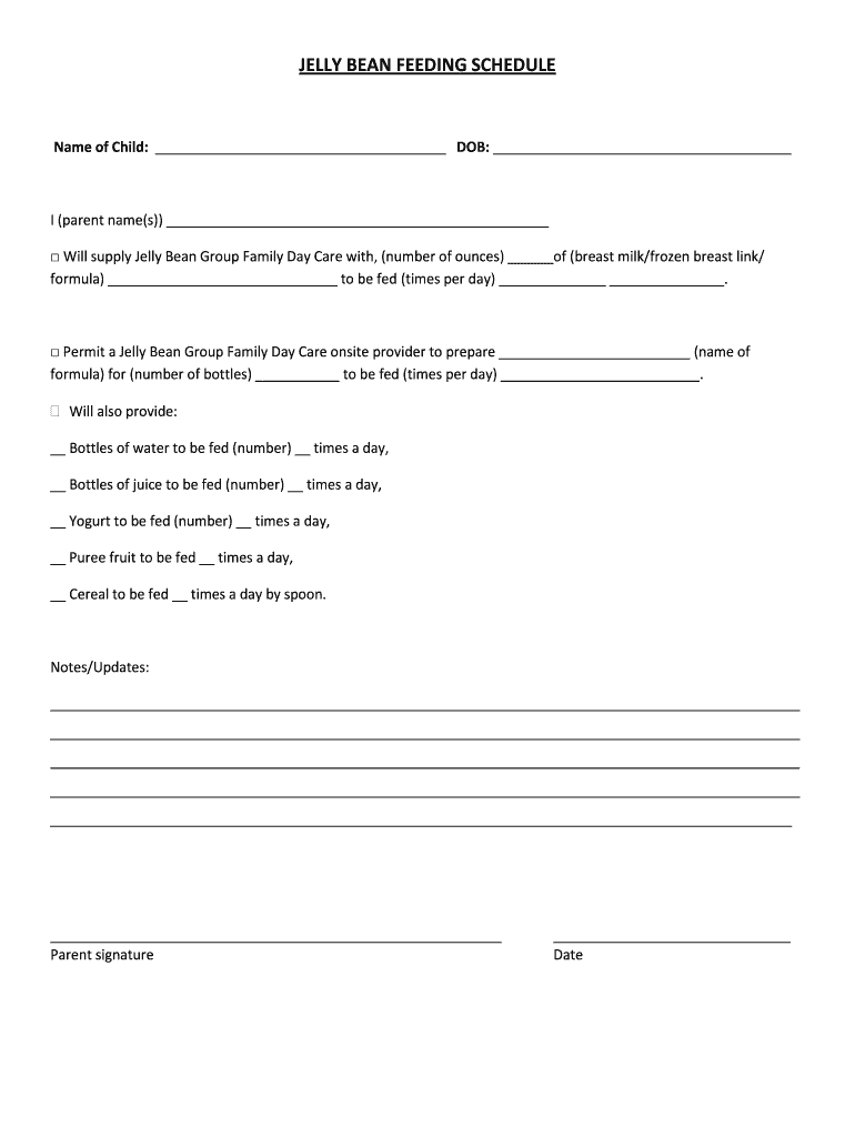 Fillable Online JELLY BEAN FEEDING SCHEDULE New York Child Care Fax