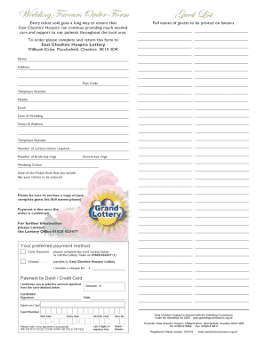 Wedding Favours Order Form Guest List - East Cheshire Hospice - eastcheshirehospice org