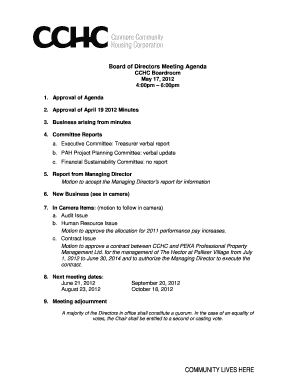 Board of Directors Meeting Agenda CCHC Boardroom May 17 - canmorehousing