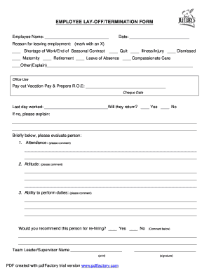 EMPLOYEE LAY-OFFTERMINATION FORM - Jeffery039s Greenhouses