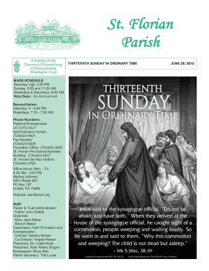 THIRTEENTH SUNDAY IN ORDINARY TIME JUNE 28 2015 MASS SCHEDULE - saintflorian