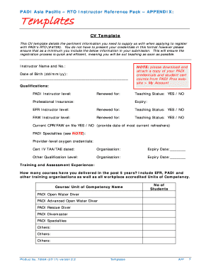 Cv format for job pdf - PADI Asia Pacific RTO Instructor Reference Pack