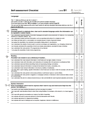 Self-assessment Checklist Level Form 83 Biography